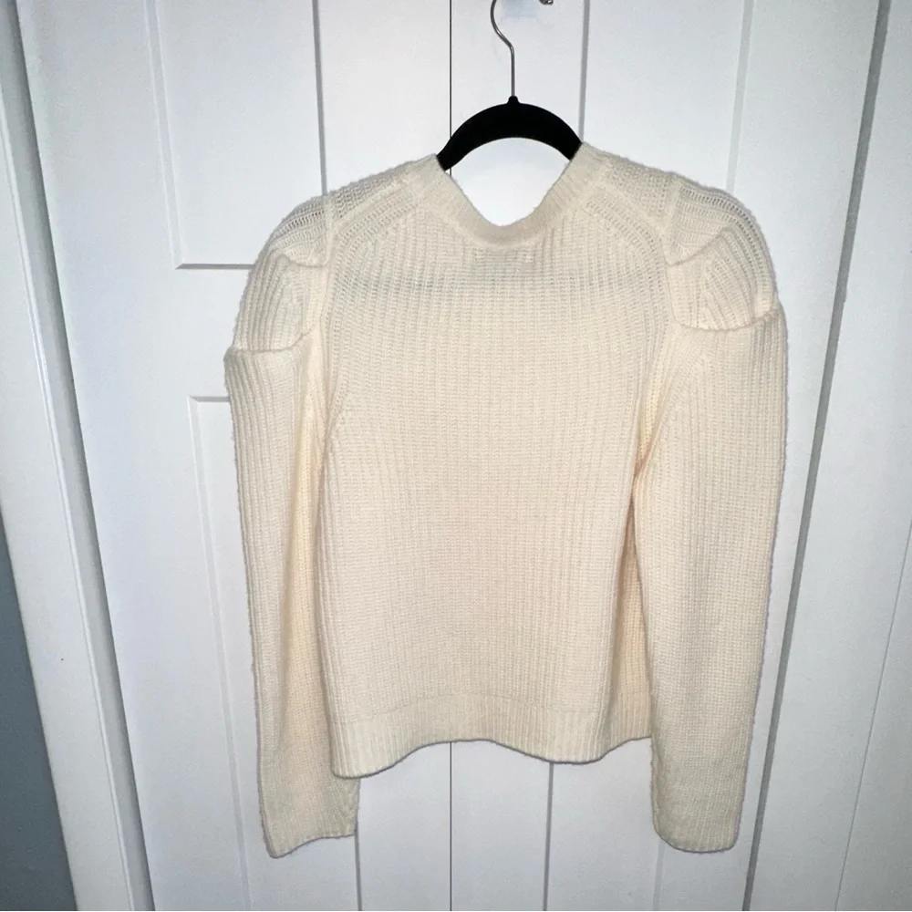 Women's Aqua Cashmere Shaker Puff Sleeve Cream Sweater - L - Picture 4 of 6